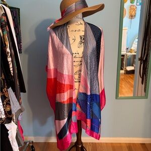 Adrienne Vittadini Multicolor Shawl w Matching Hat  - Silver Dot detailing. NWT